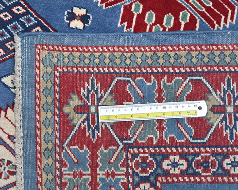 4x6 Feet Blue Shirvan Afghan Hand Knotted Geometric Wool Area Rug